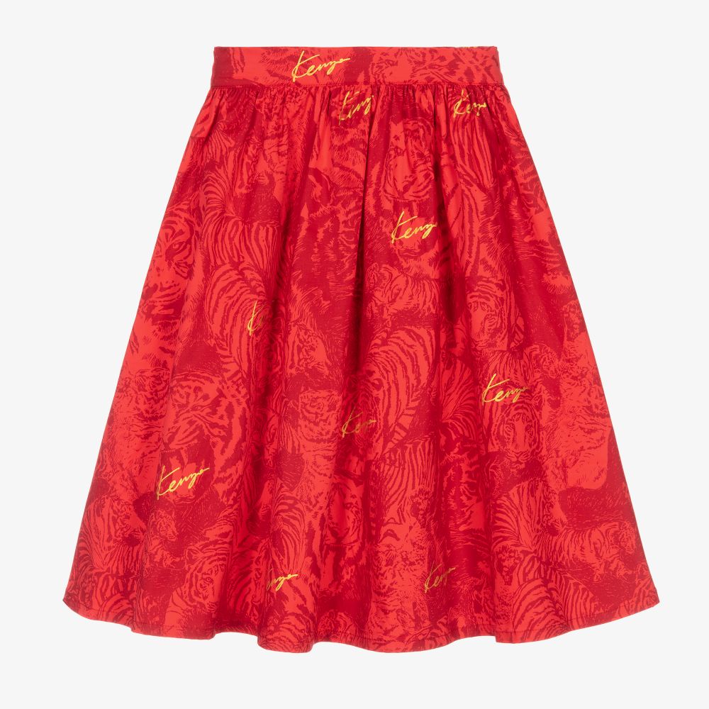 KENZO KIDS - Girls Red Tiger Cotton Skirt | Childrensalon