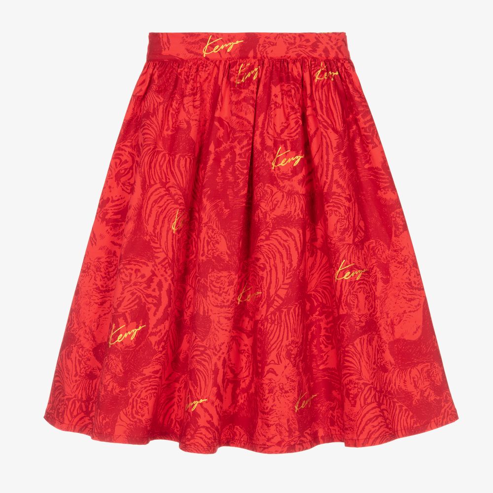 KENZO KIDS-Красная хлопковая юбка с тиграми для девочек | Childrensalon Outlet