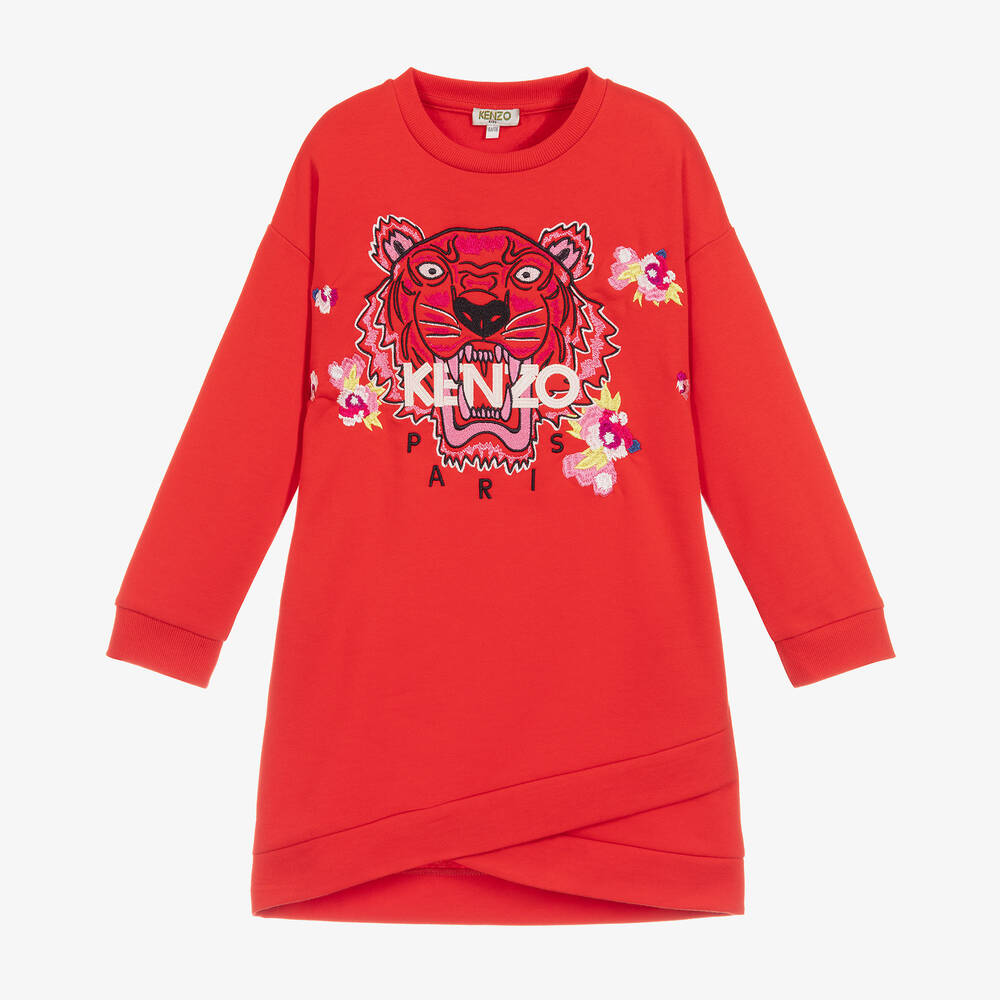 KENZO KIDS - فستان سويتشيرت قطن لون أحمر | Childrensalon