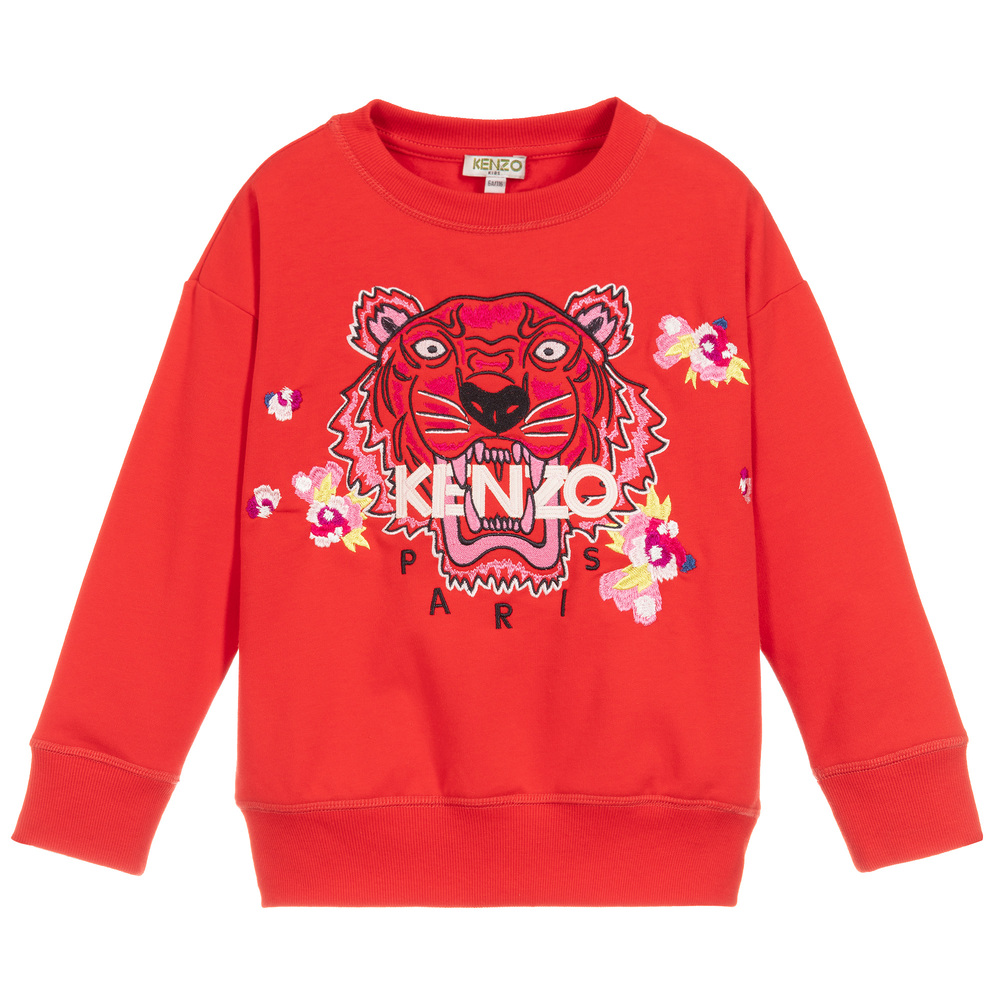 KENZO KIDS - سويتشيرت قطن لون أحمر للبنات  | Childrensalon