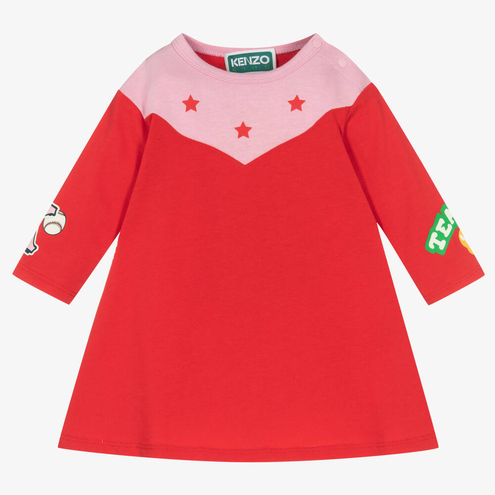 KENZO KIDS - فستان فارسيتي قطن لون أحمر | Childrensalon
