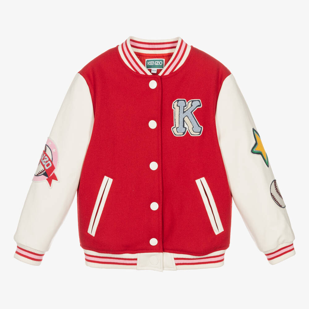 KENZO KIDS - Girls Red Varsity Tiger Bomber Jacket | Childrensalon