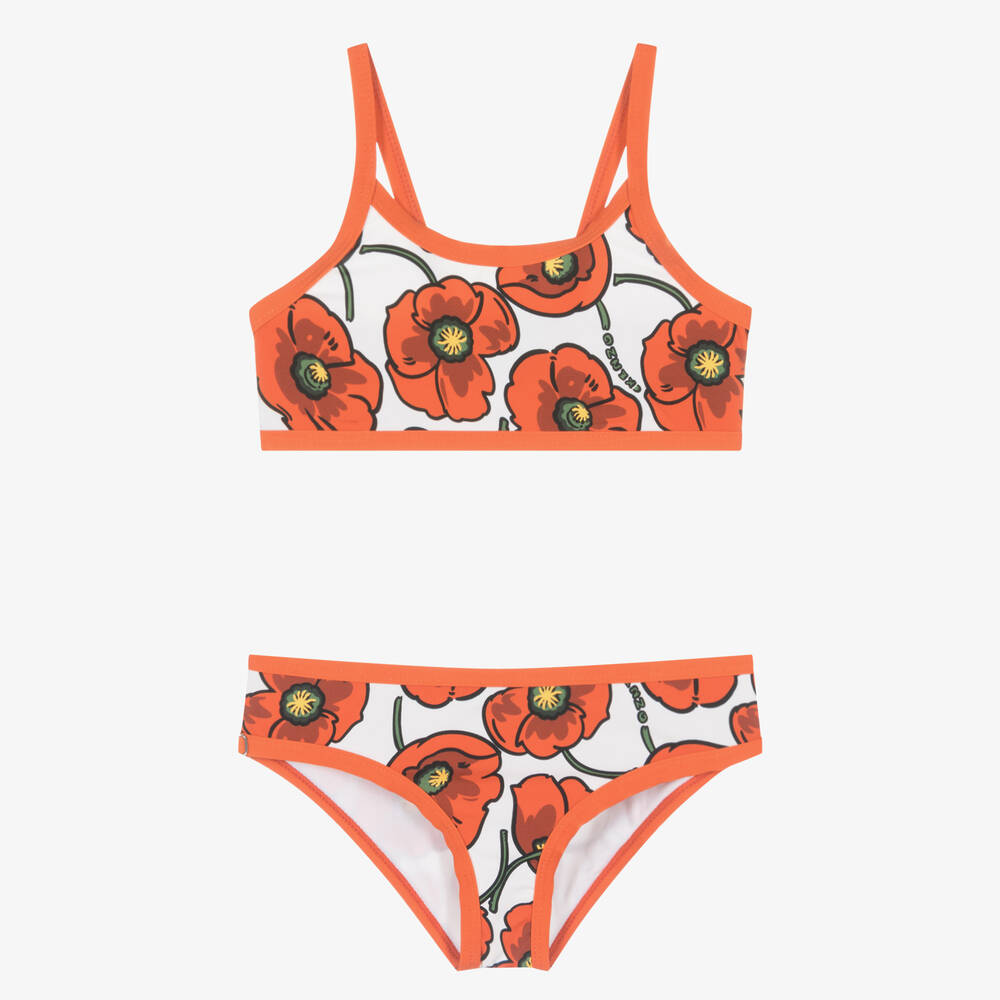 KENZO KIDS - Girls Red & White Poppy Logo Bikini | Childrensalon