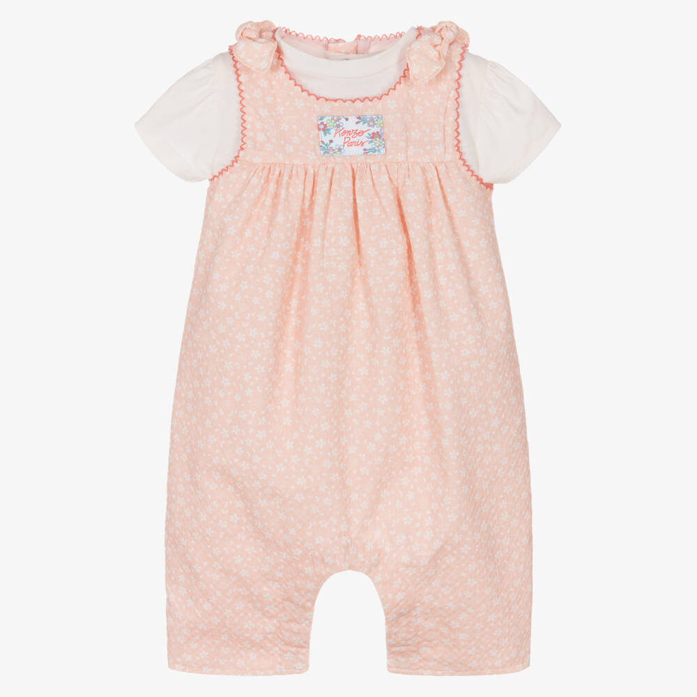 KENZO KIDS-Girls' Rosy Floral Dungaree Ensemble | Childrensalon Outlet