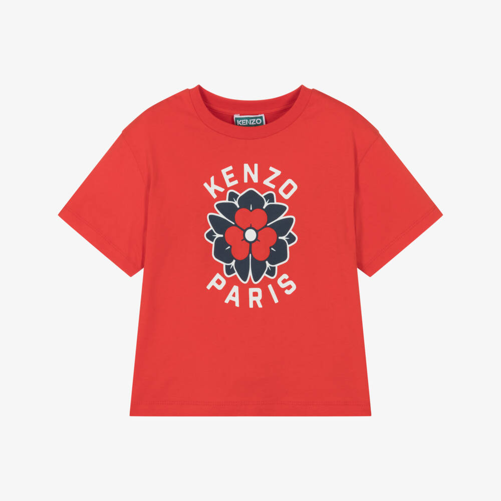 KENZO KIDS-Girls Scarlet Blossom Logo Tee | Childrensalon Outlet