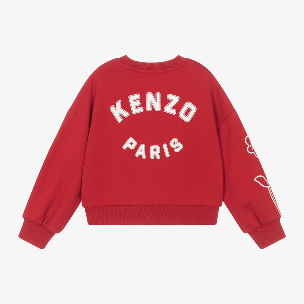 KENZO KIDS-سويتشيرت قطن طبعة الشعار لون أحمر للبنات | Childrensalon Outlet