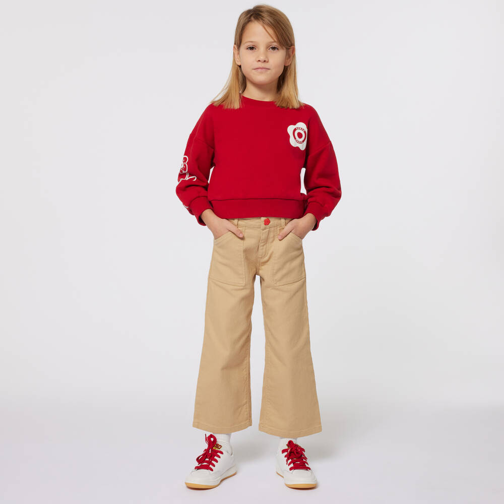 KENZO KIDS-سويتشيرت قطن طبعة الشعار لون أحمر للبنات | Childrensalon Outlet