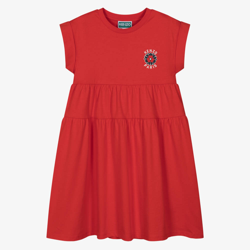 KENZO KIDS-فستان قطني زهري للبنات بلون القرمزي | Childrensalon Outlet