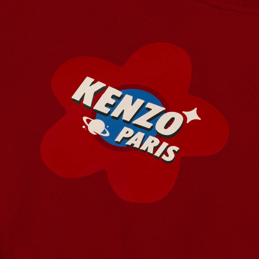KENZO KIDS-هودي قطني بنقشة زهور للبنات بلون قرمزي | Childrensalon Outlet