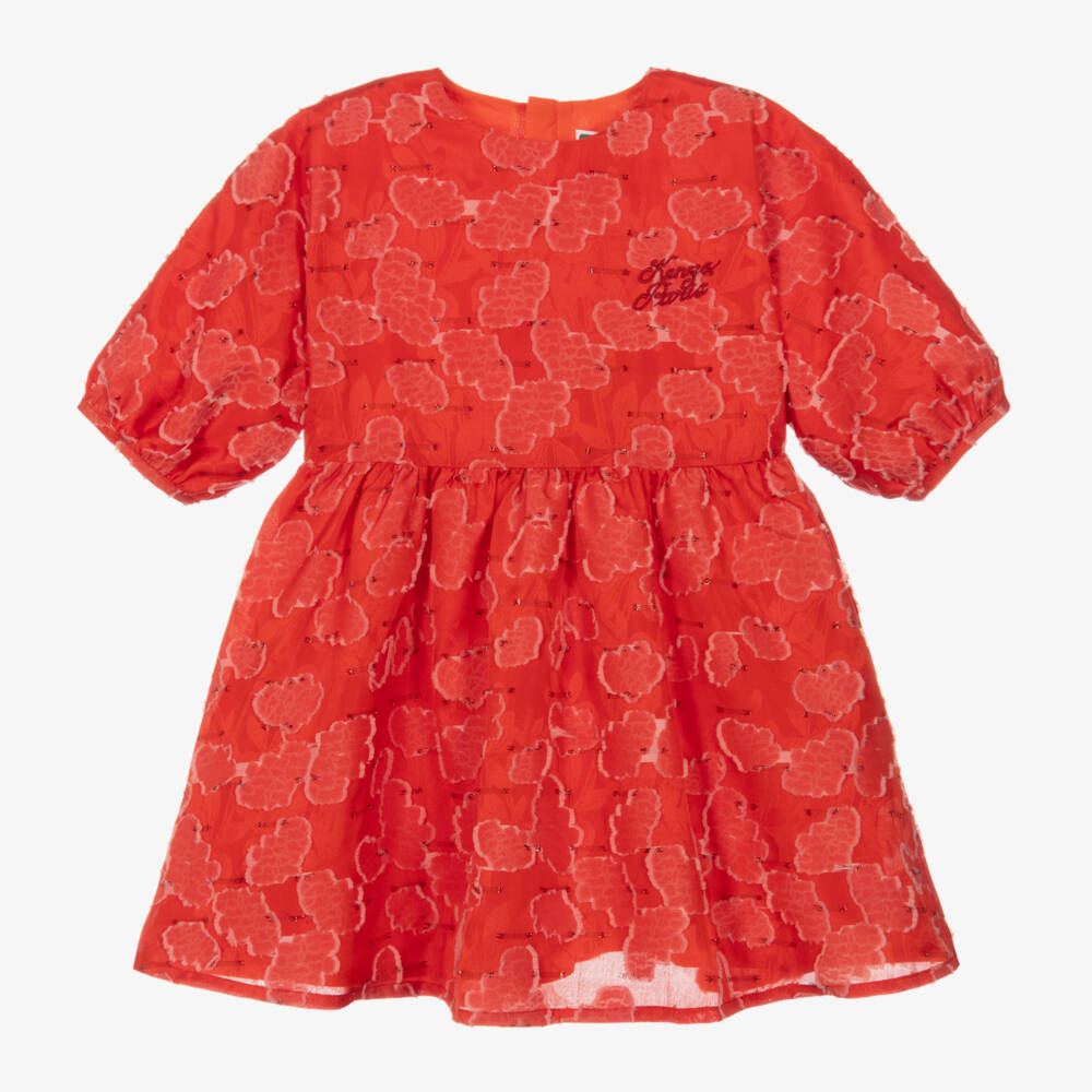 KENZO KIDS-فستان بطبعة ورود لون أحمر | Childrensalon Outlet