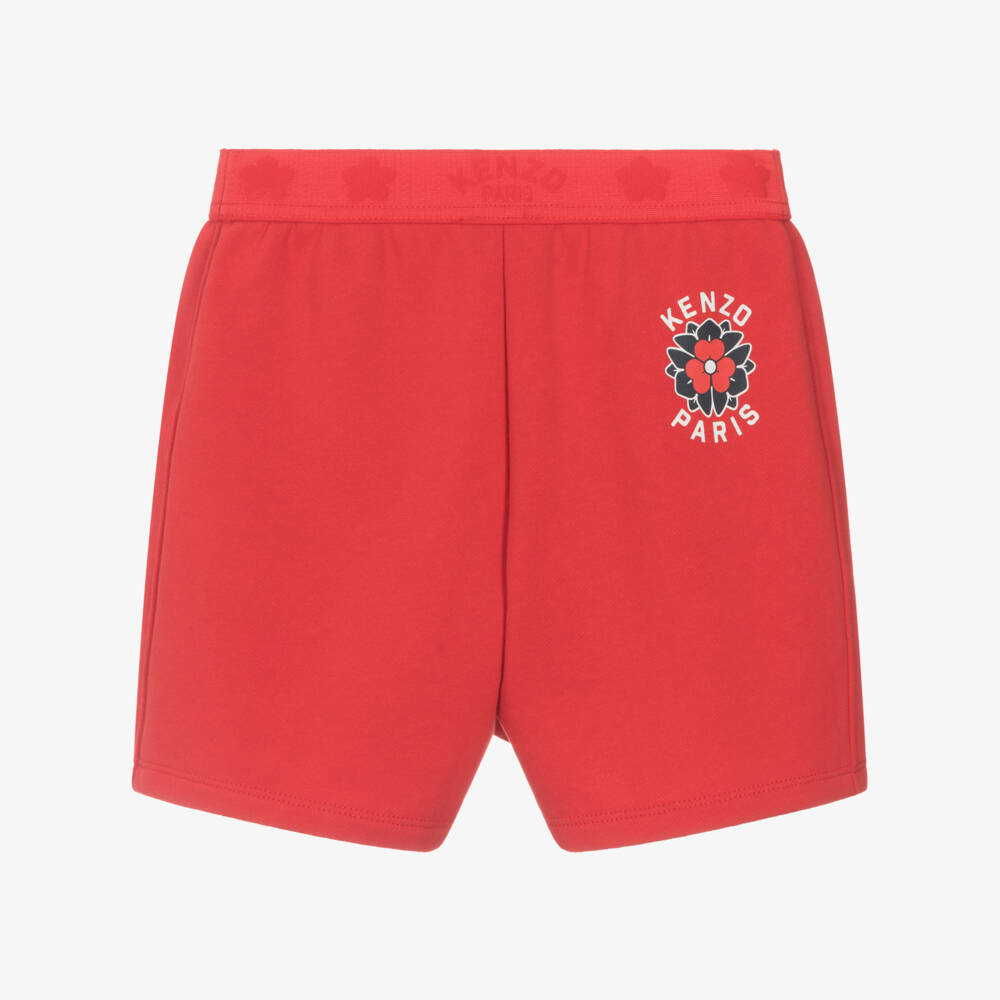 KENZO KIDS-Girls Scarlet Floral Logo Jersey Shorts | Childrensalon Outlet