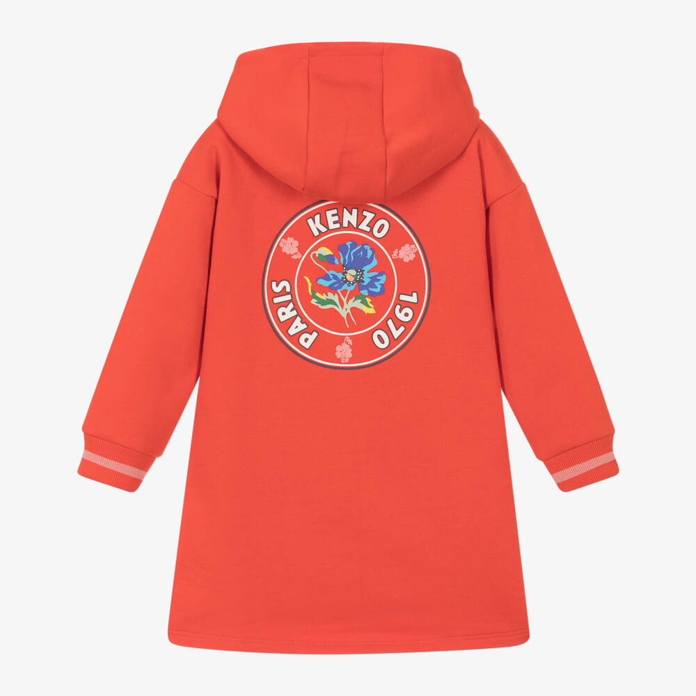 KENZO KIDS-فستان سويتشيرت بهودي قطن لون أحمر | Childrensalon Outlet