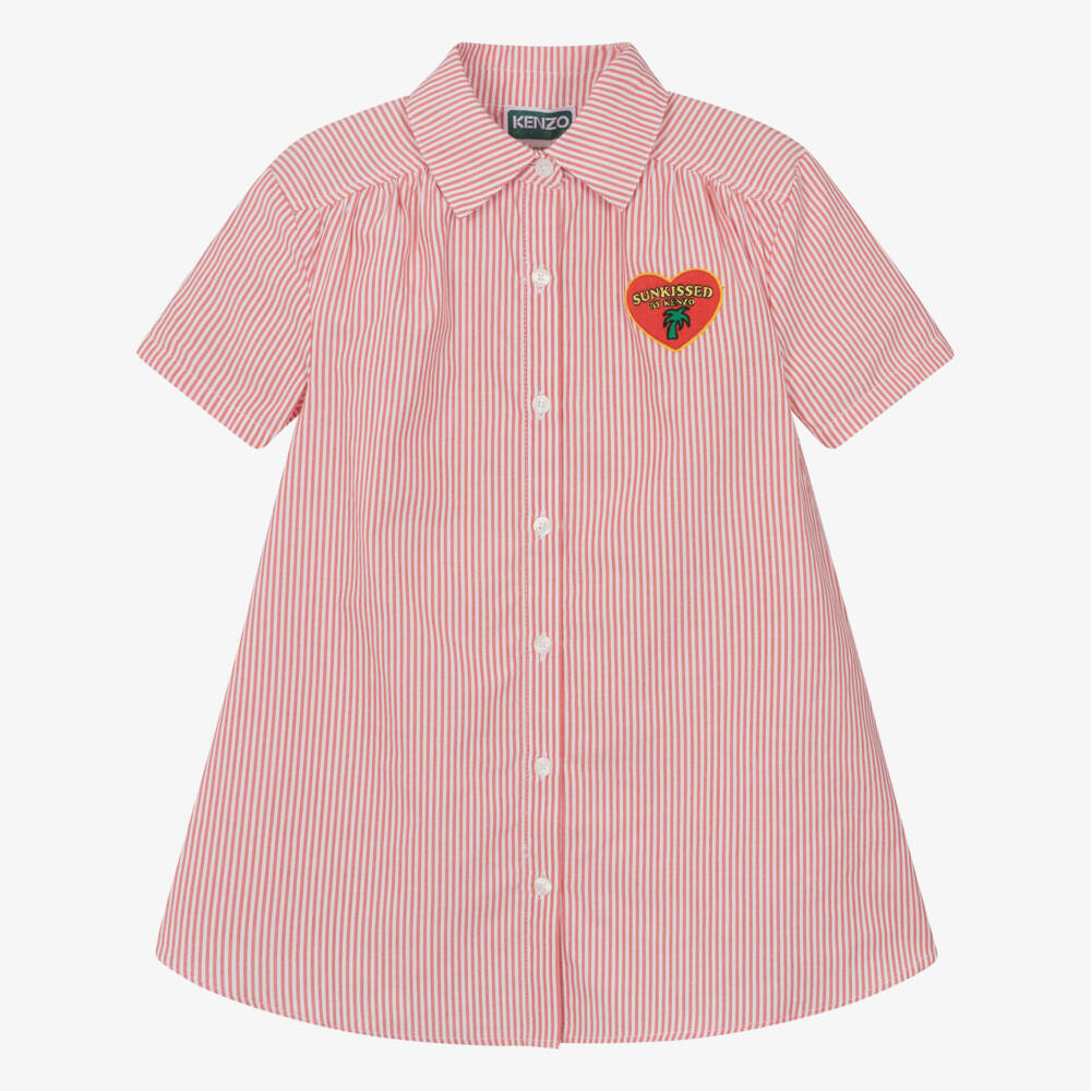 KENZO KIDS-فستان قطني مخطط باللون القرمزي للبنات | Childrensalon Outlet