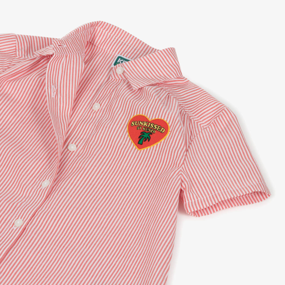 KENZO KIDS-Girls Scarlet Striped Cotton Frock | Childrensalon Outlet