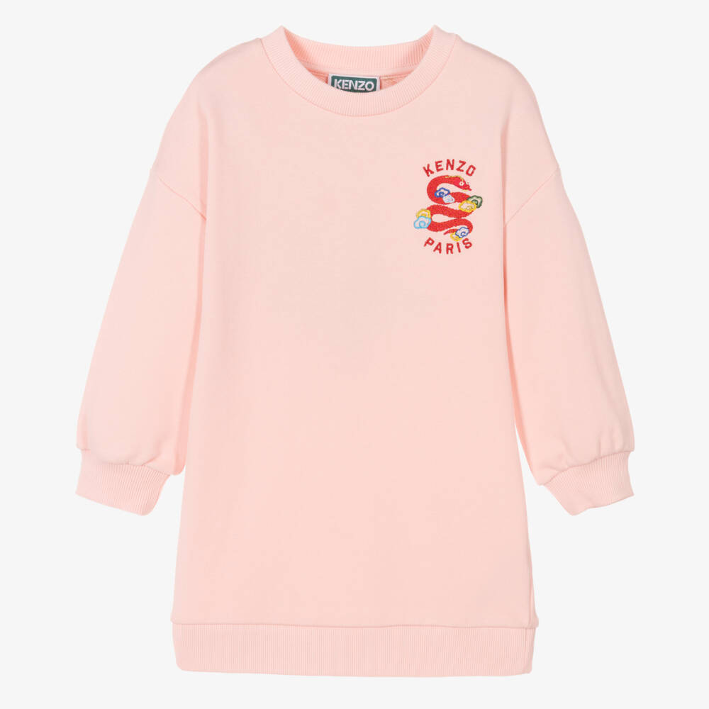 KENZO KIDS-فستان كنزة قطنية وردية للبنات بنقشة الأفعى | Childrensalon Outlet