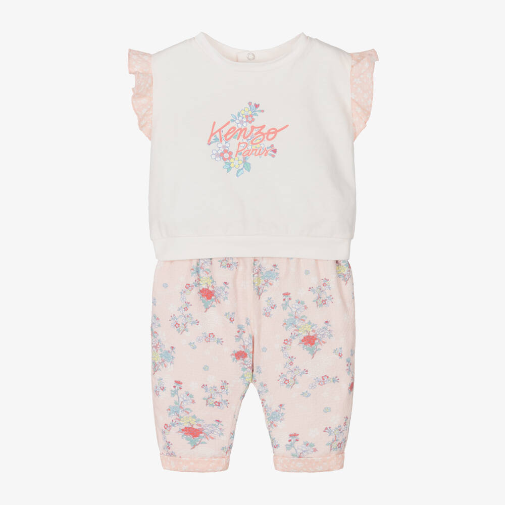 KENZO KIDS-Набор мягких розовых брюк с цветочным узором для девочек | Childrensalon Outlet