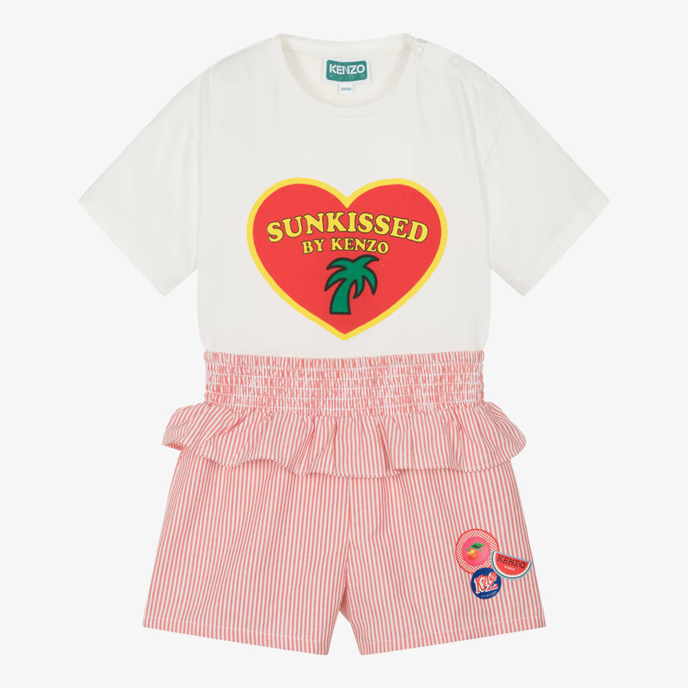 KENZO KIDS-طقم شورتات صيفية مخططة من القطن للبنات | Childrensalon Outlet