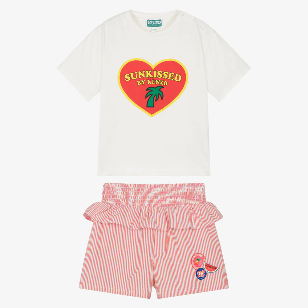 KENZO KIDS-Летний комплект полосатых хлопковых шорт для девочек | Childrensalon Outlet
