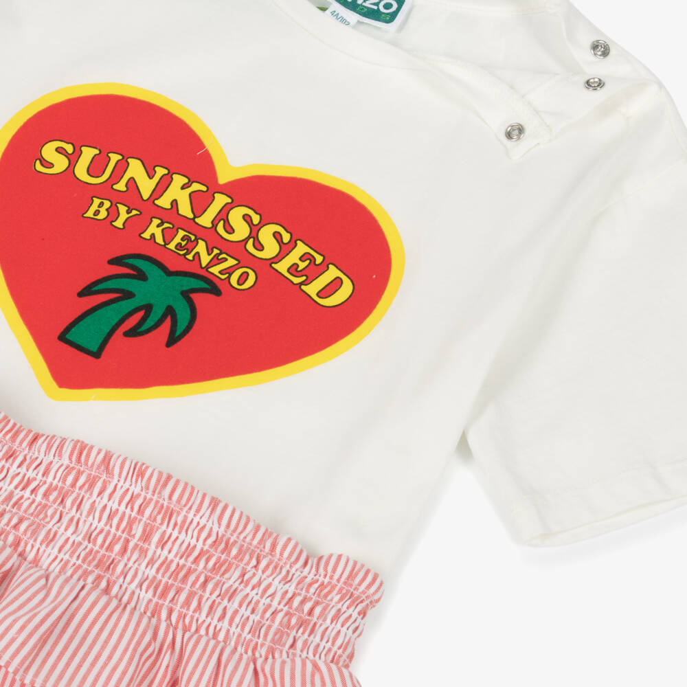 KENZO KIDS-Летний комплект полосатых хлопковых шорт для девочек | Childrensalon Outlet