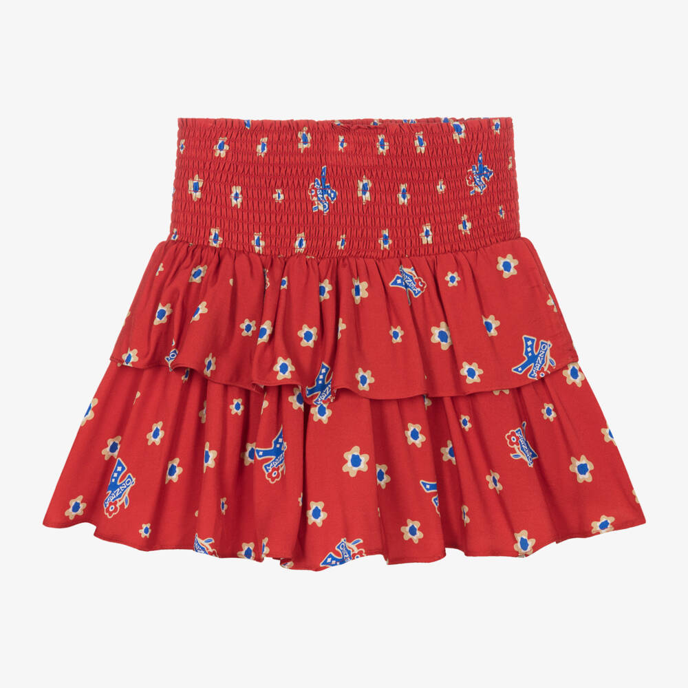 KENZO KIDS-Girls Tiered Red Floral Skirt | Childrensalon Outlet