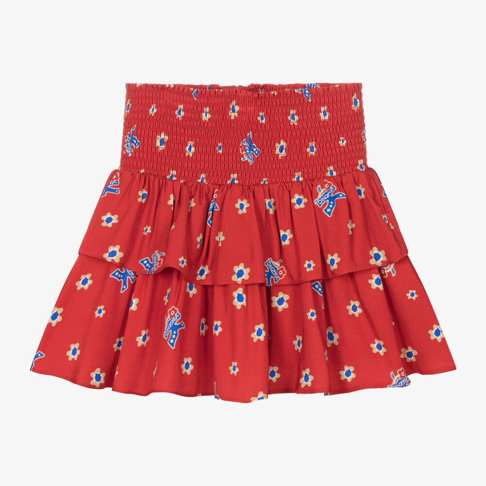 KENZO KIDS-Girls Tiered Red Floral Skirt | Childrensalon Outlet