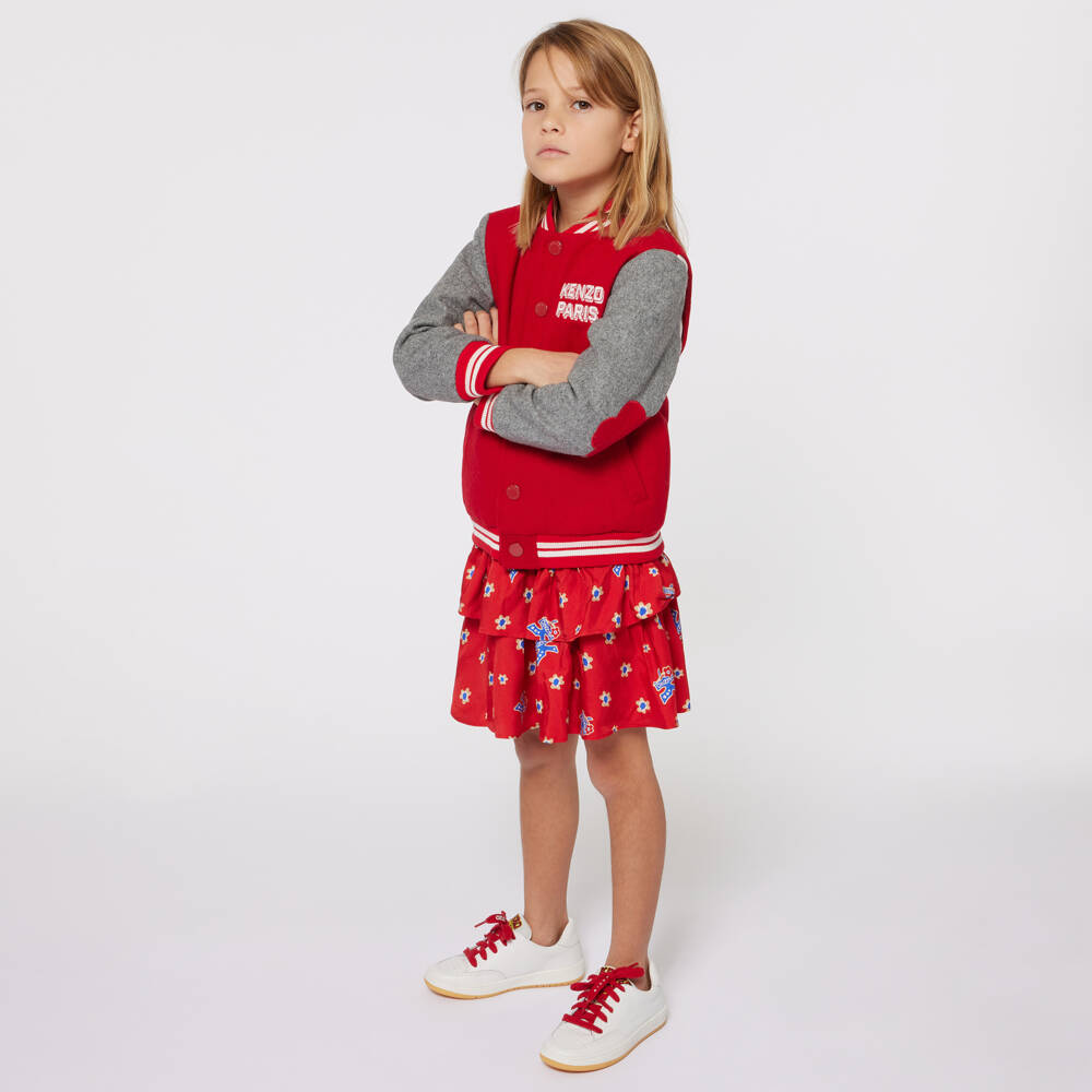 KENZO KIDS-Girls Tiered Red Floral Skirt | Childrensalon Outlet