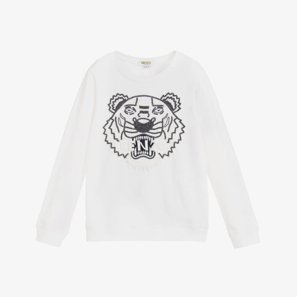 KENZO KIDS-Girls White Beaded 'Tiger' Sweatshirt  | Childrensalon Outlet