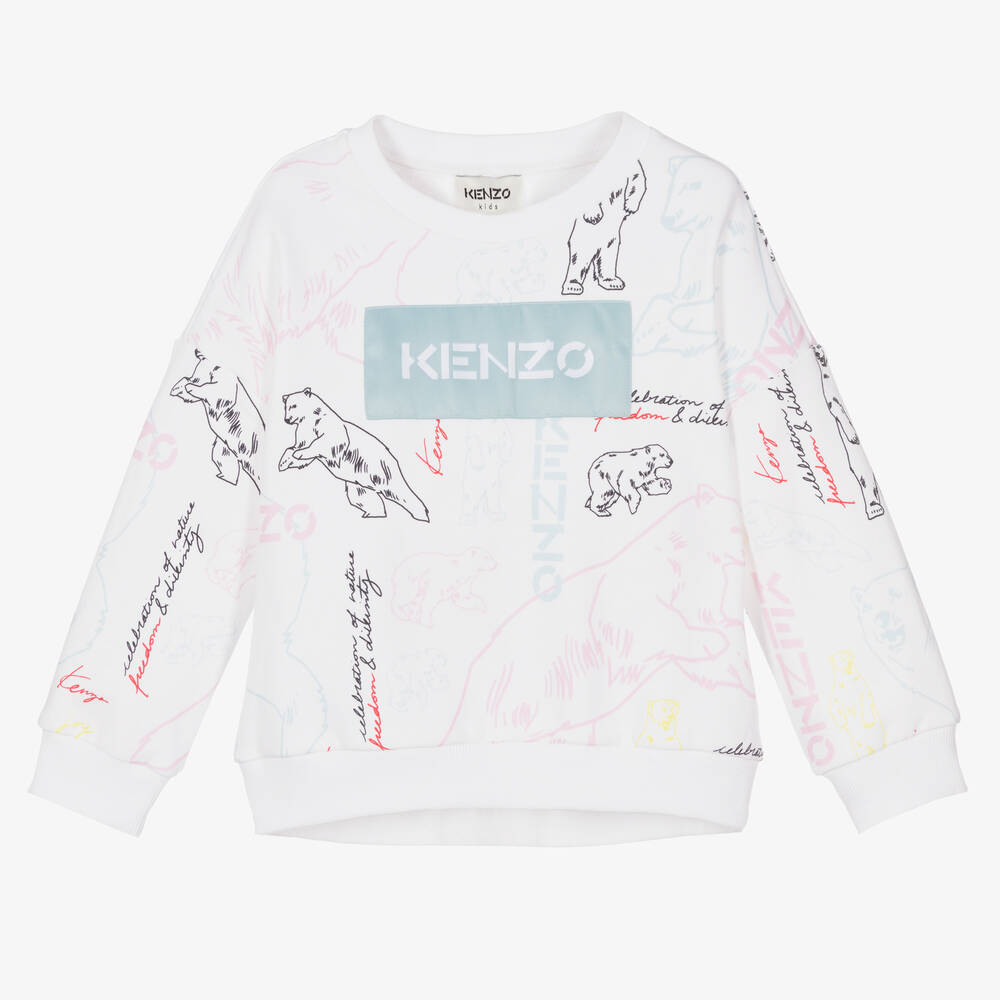 KENZO KIDS - Girls White Bear Sweatshirt | Childrensalon