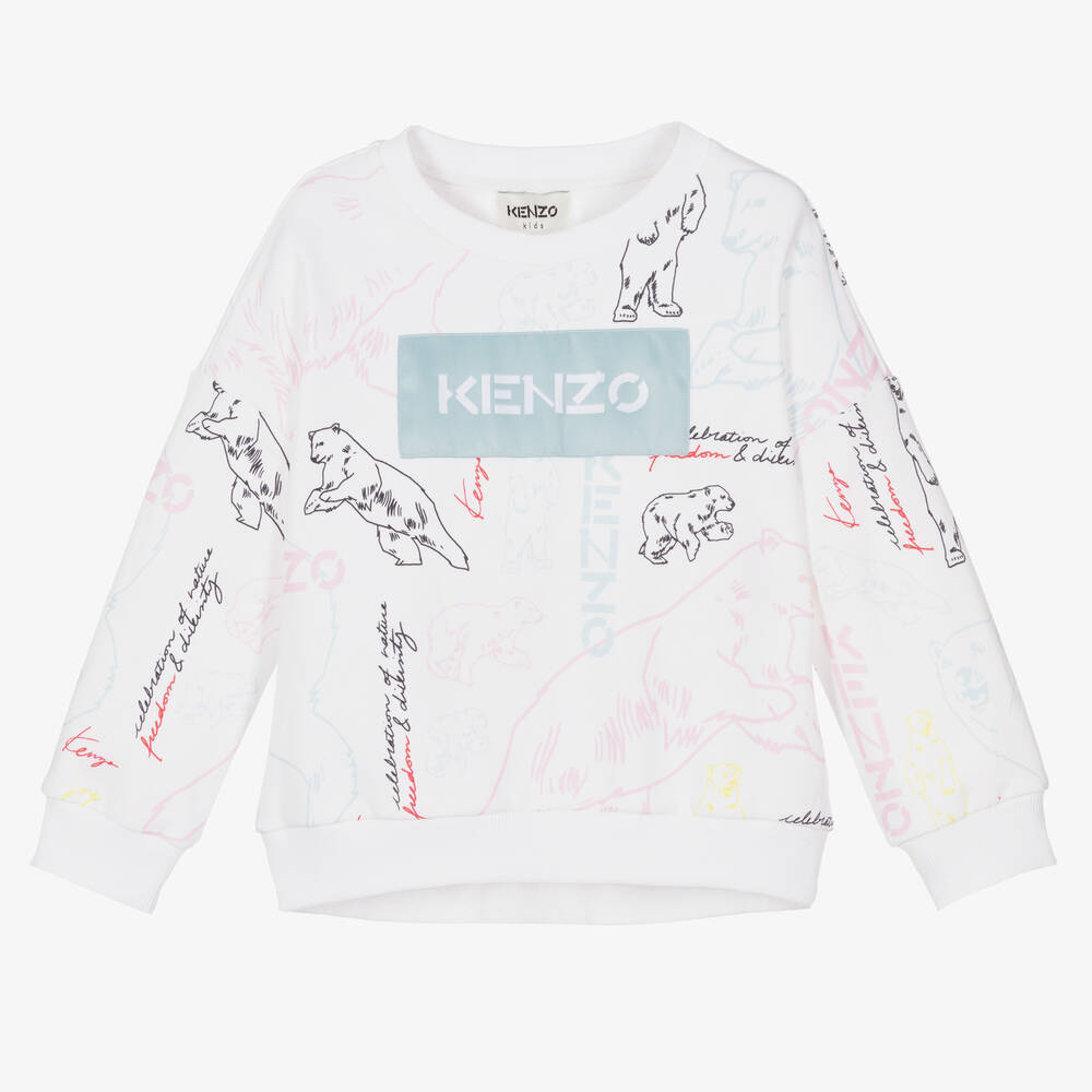 KENZO KIDS - سويتشيرت قطن لون أبيض للبنات | Childrensalon