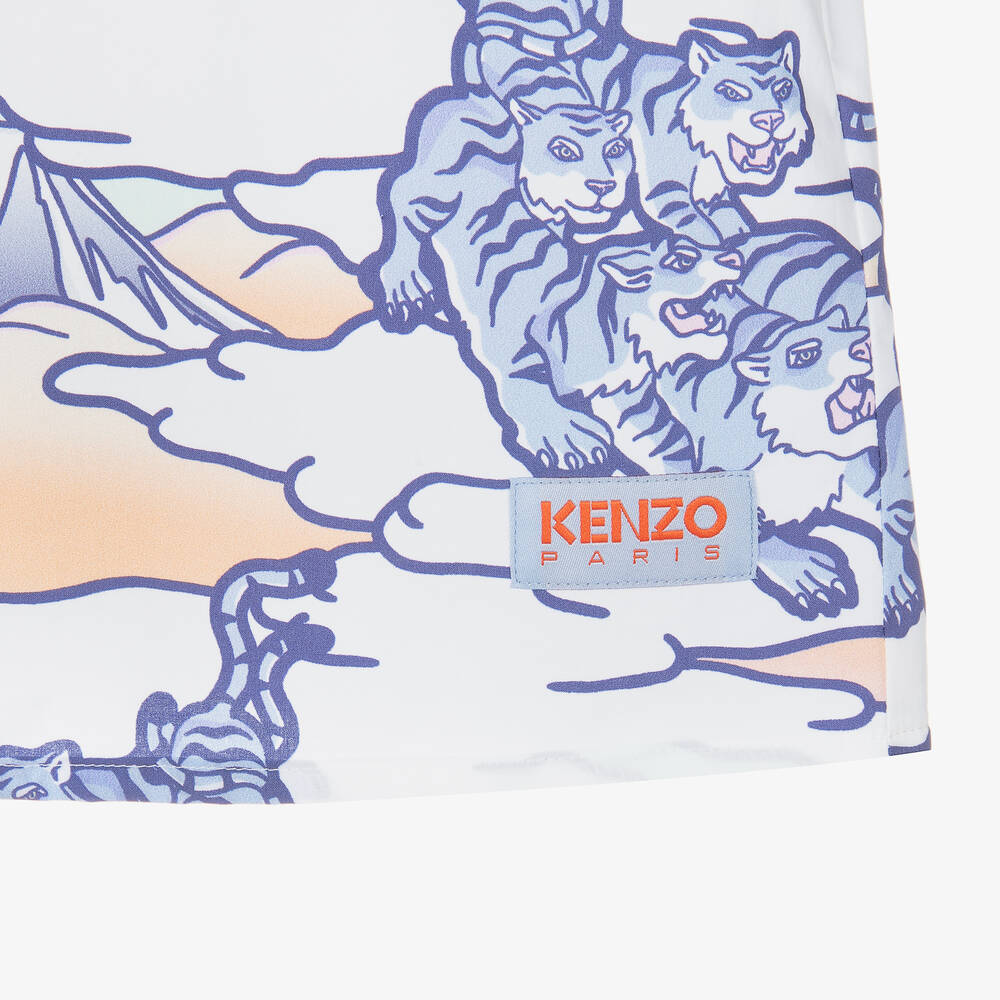 KENZO KIDS-Бело-синяя блузка из хлопкового поплина | Childrensalon Outlet