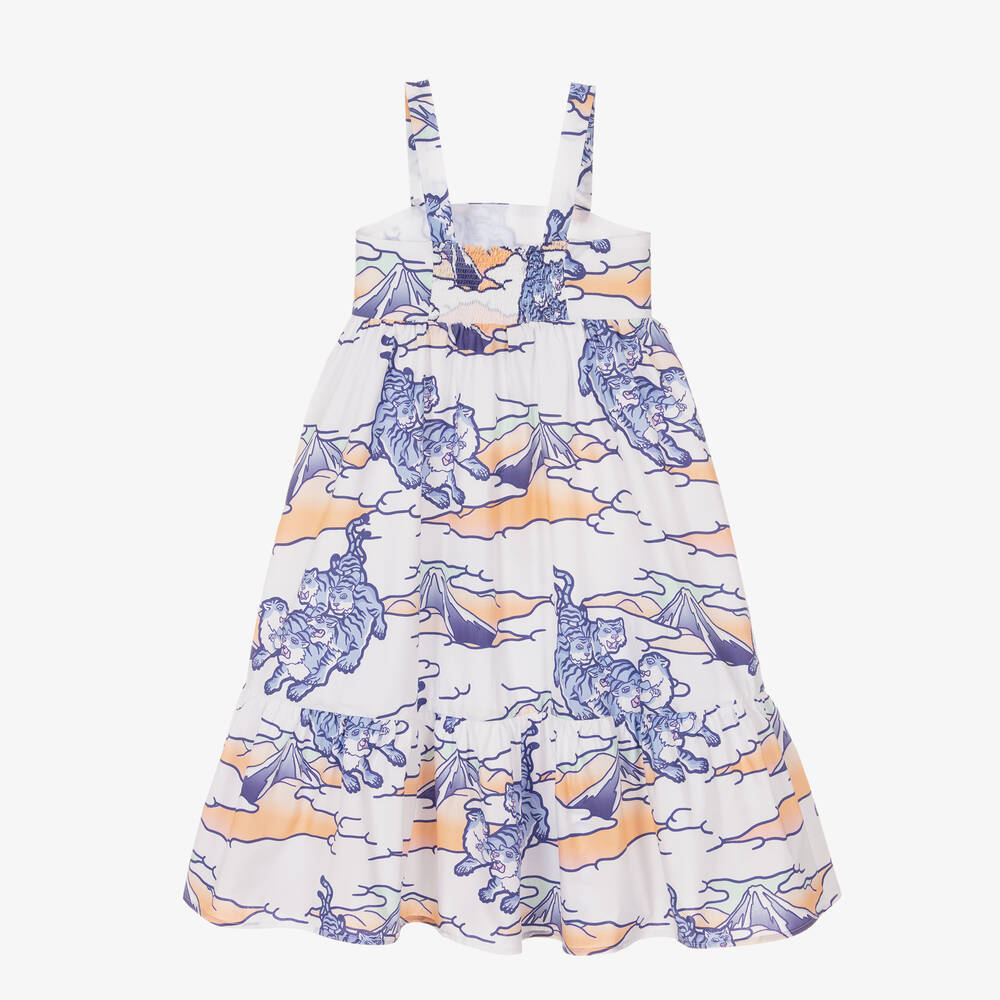 KENZO KIDS-Girls White & Blue Cotton Poplin Dress | Childrensalon Outlet