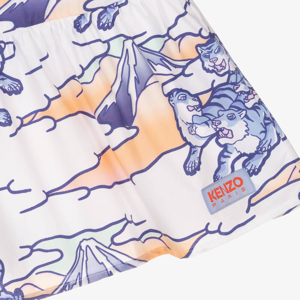 KENZO KIDS-Girls White & Blue Cotton Poplin Dress | Childrensalon Outlet