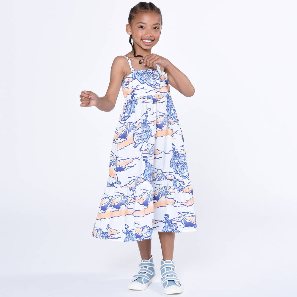 KENZO KIDS-Girls White & Blue Cotton Poplin Dress | Childrensalon Outlet