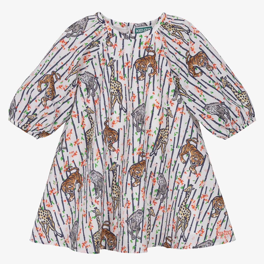 KENZO KIDS - Robe coton blanc à imprimé bambou | Childrensalon