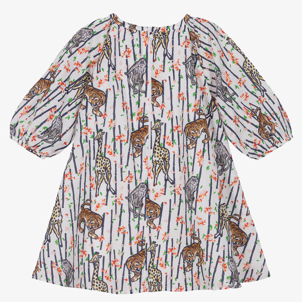 KENZO KIDS-Girls White Cotton Bamboo Print Dress | Childrensalon Outlet