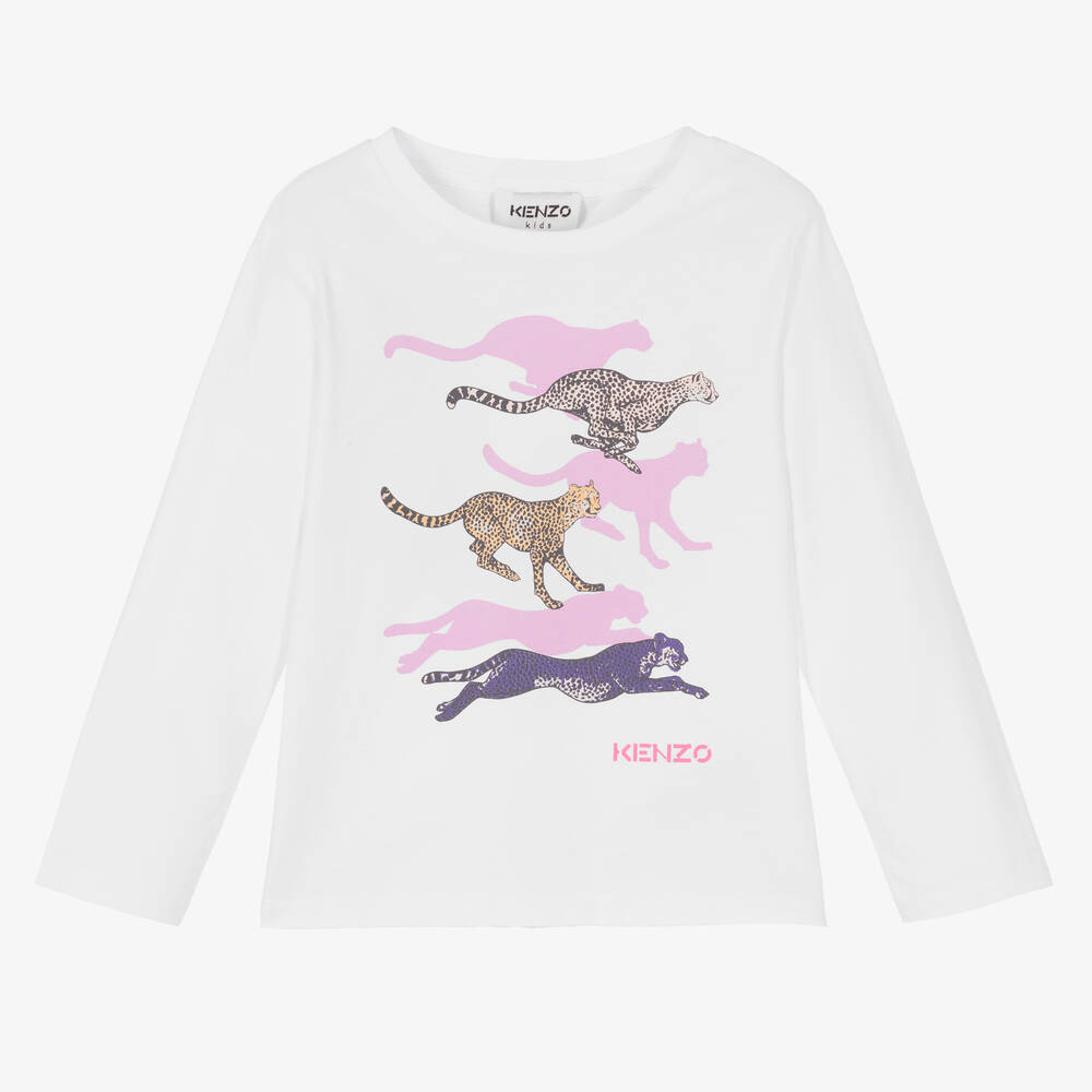 KENZO KIDS - Weißes Geparden-Baumwolloberteil (M) | Childrensalon