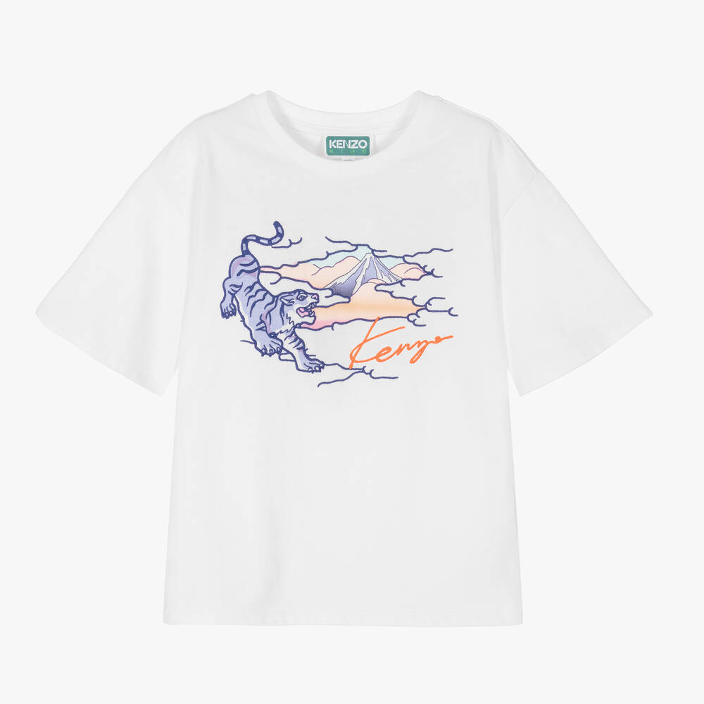 KENZO KIDS - Weißes besticktes Baumwoll-T-Shirt | Childrensalon
