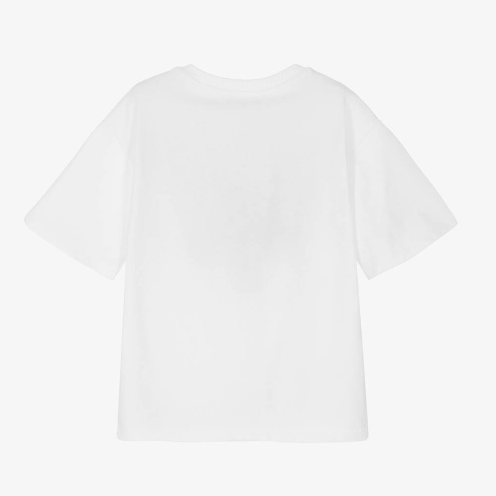 كينزو كيدز-تيشيرت قطن عضوي جيرسي مطرز لون أبيض للبنات | Childrensalon Outlet