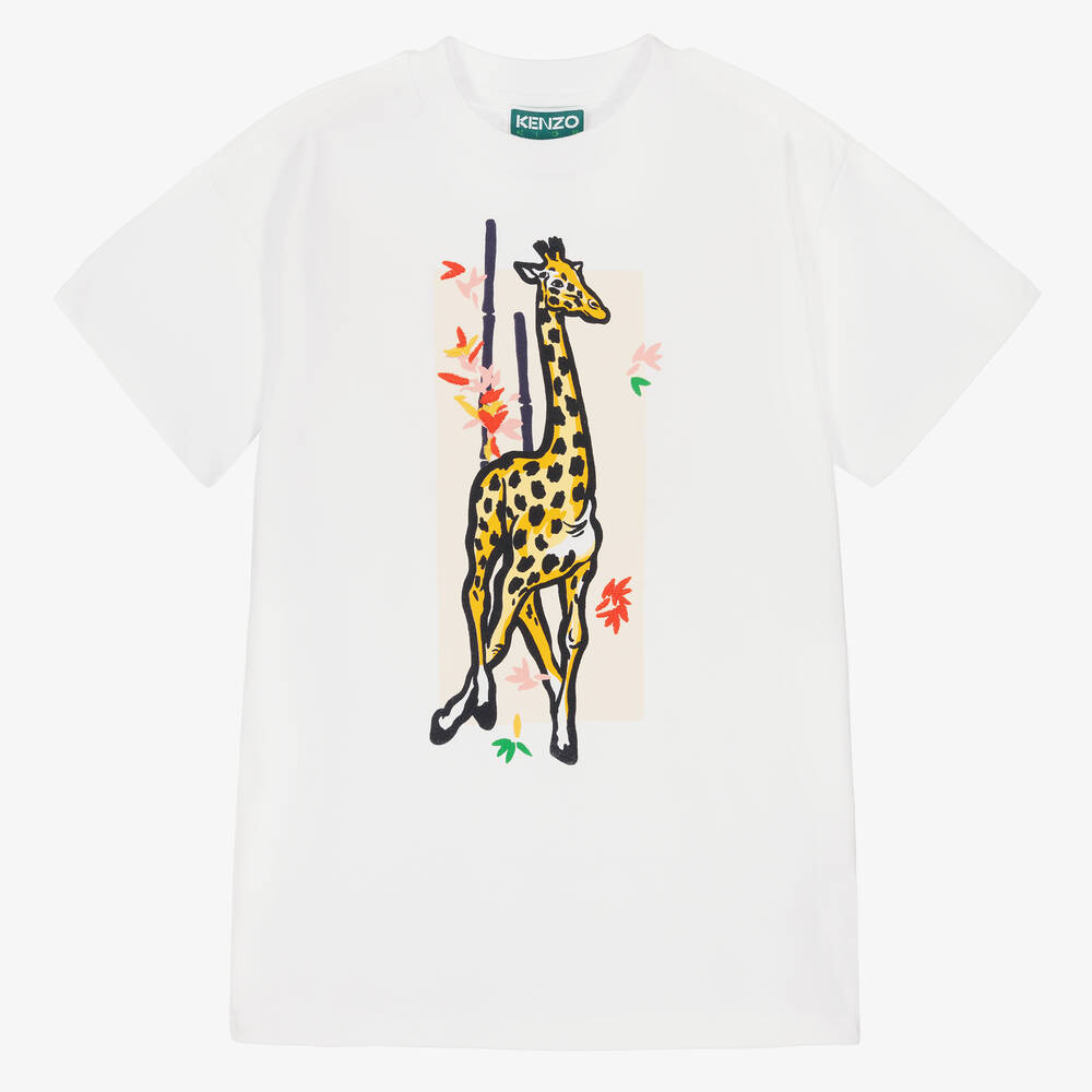 KENZO KIDS - Girls White Cotton Graphic Dress | Childrensalon