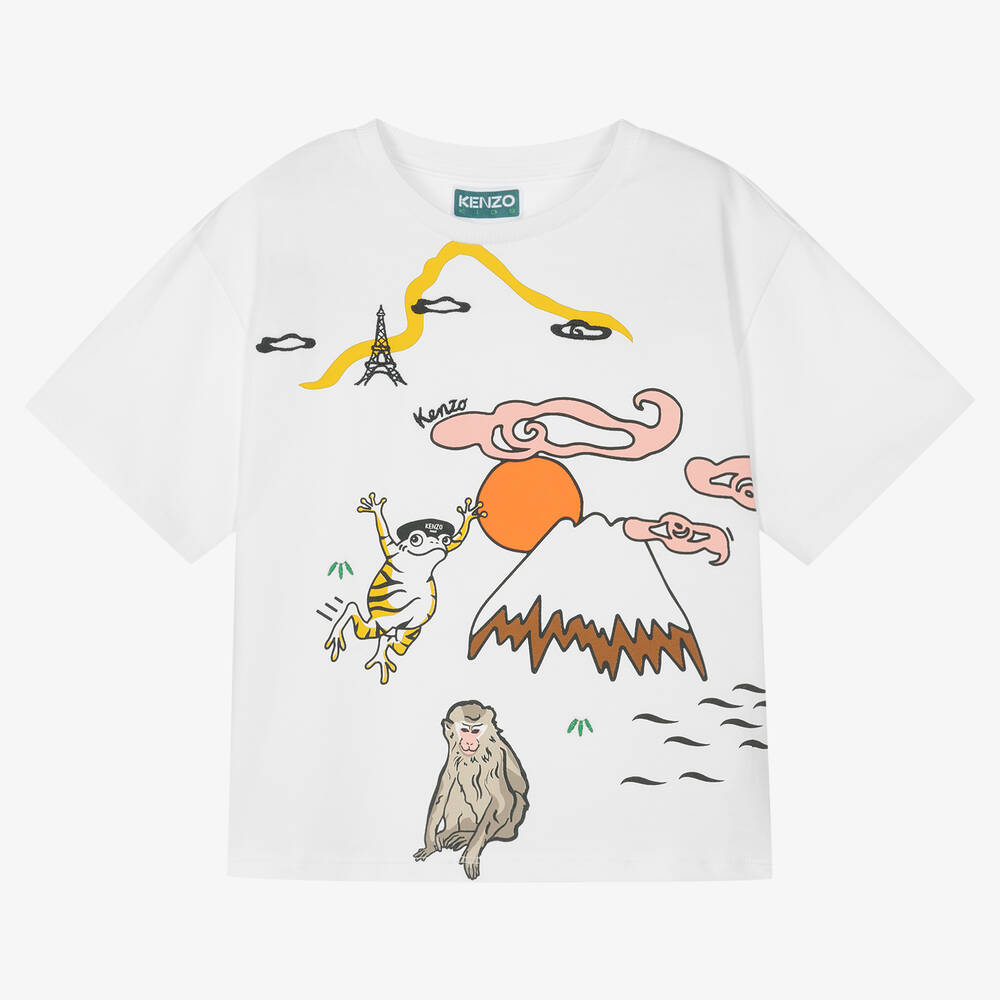 KENZO KIDS - Girls White Cotton KOTORA Map T-Shirt | Childrensalon