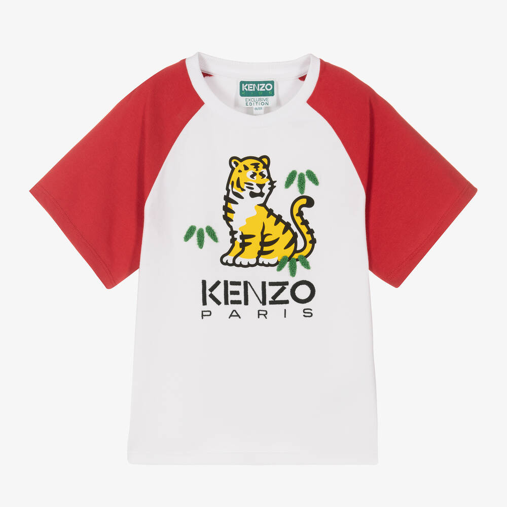 KENZO KIDS - Бело-красная футболка KOTORA для девочек | Childrensalon