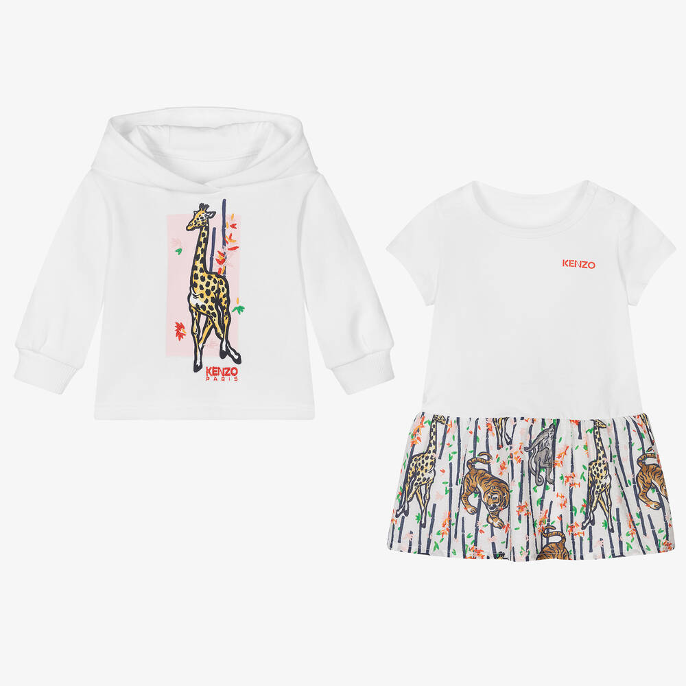 KENZO KIDS Ensemble robe blanc en coton fille