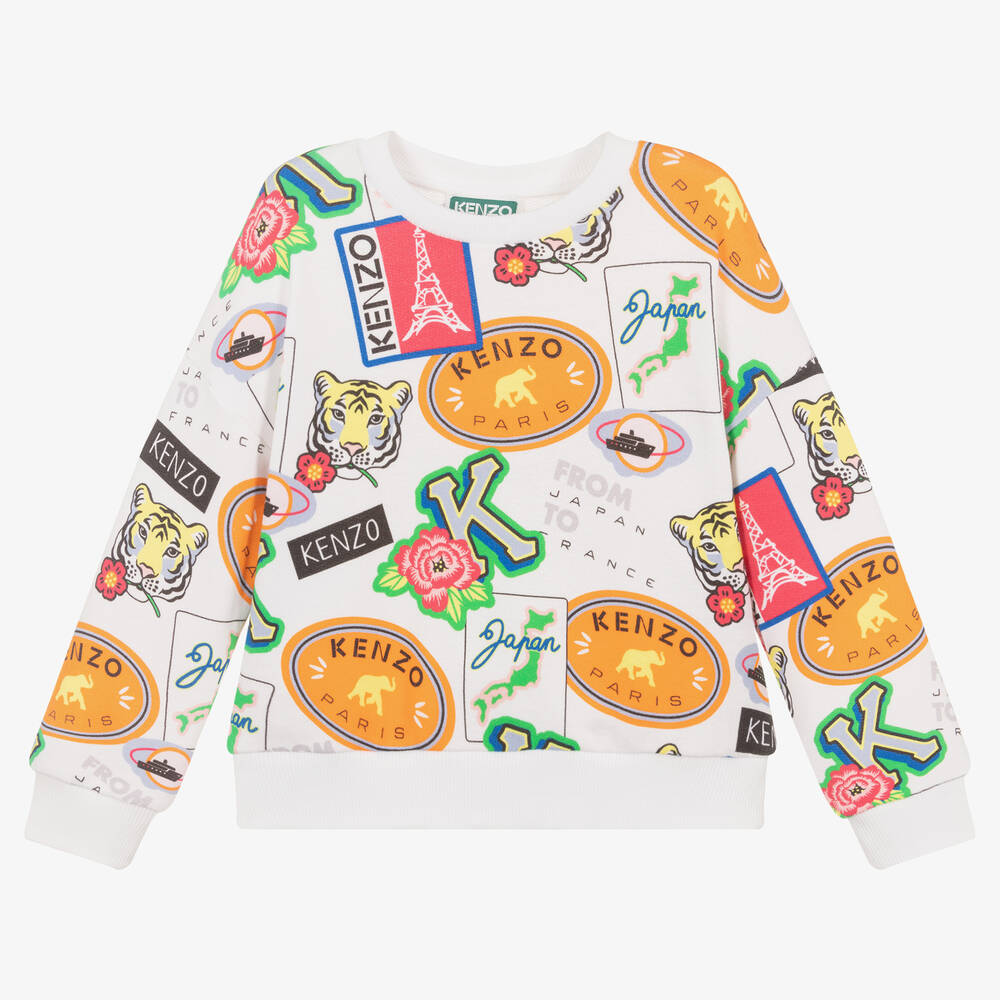 KENZO KIDS - Girls White Cotton Logo Sweatshirt | Childrensalon