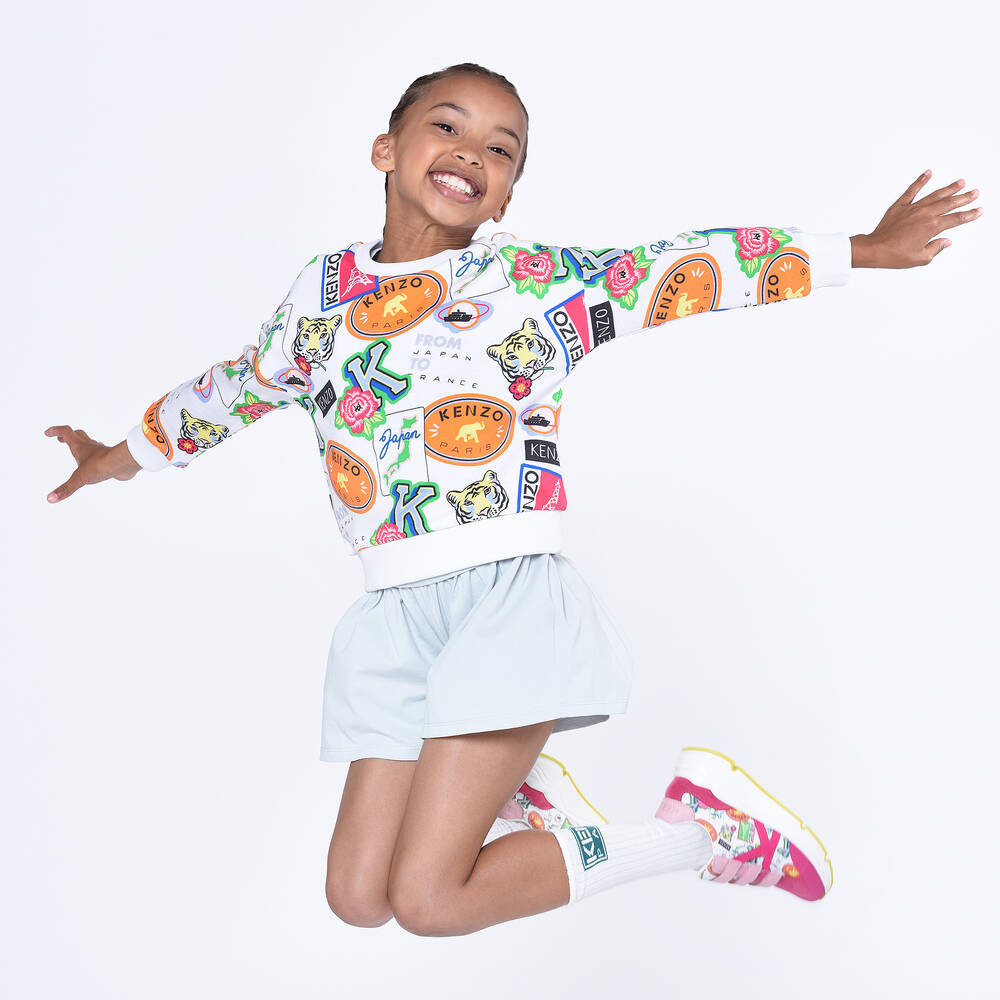 KENZO KIDS-سويتشيرت قطن لون أبيض للبنات | Childrensalon Outlet
