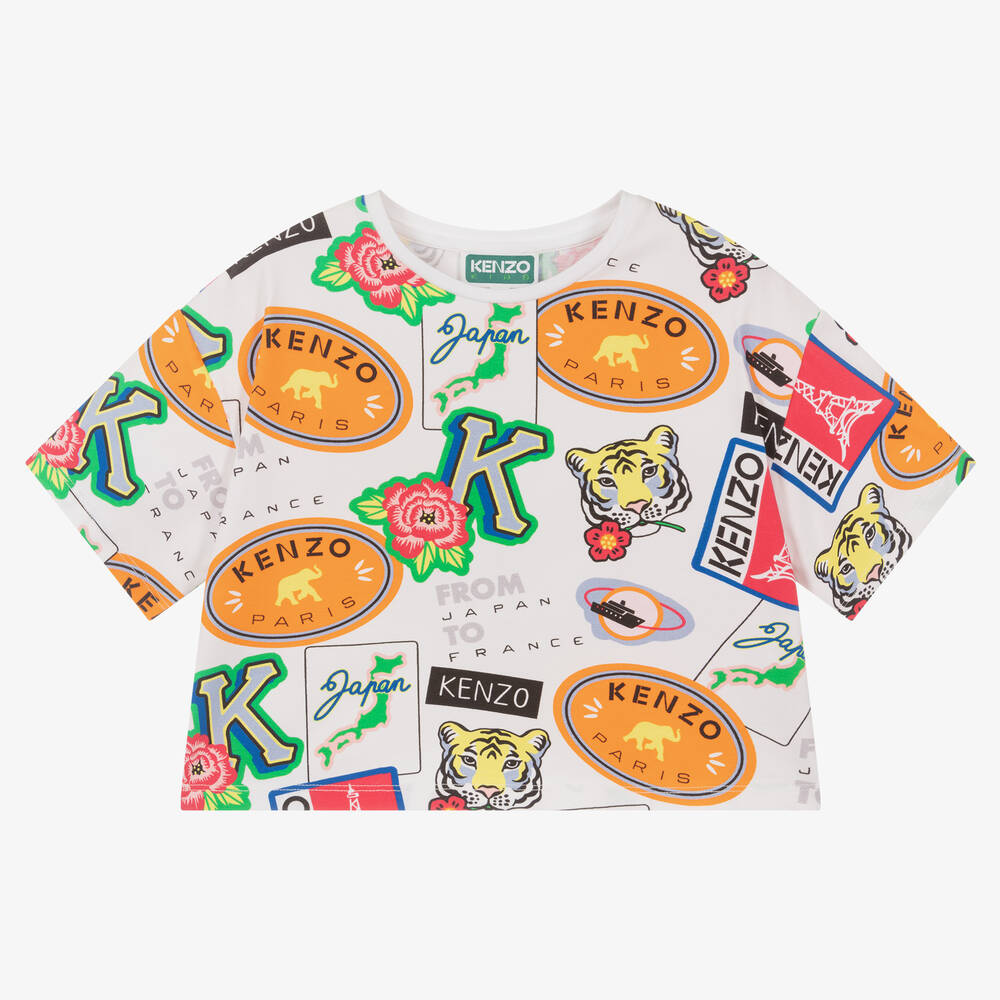 KENZO KIDS - Girls White Cotton Logo T-Shirt | Childrensalon