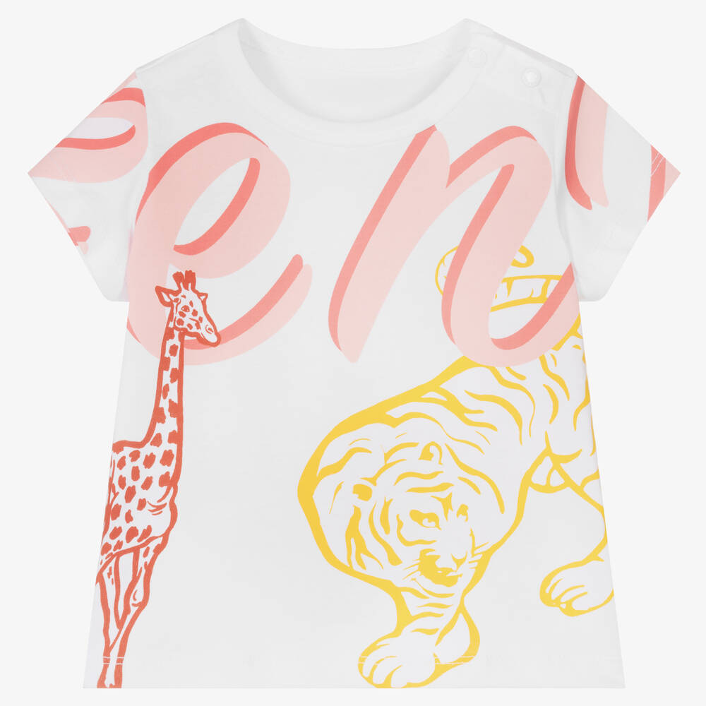 KENZO KIDS - Girls White Cotton Logo T-Shirt | Childrensalon