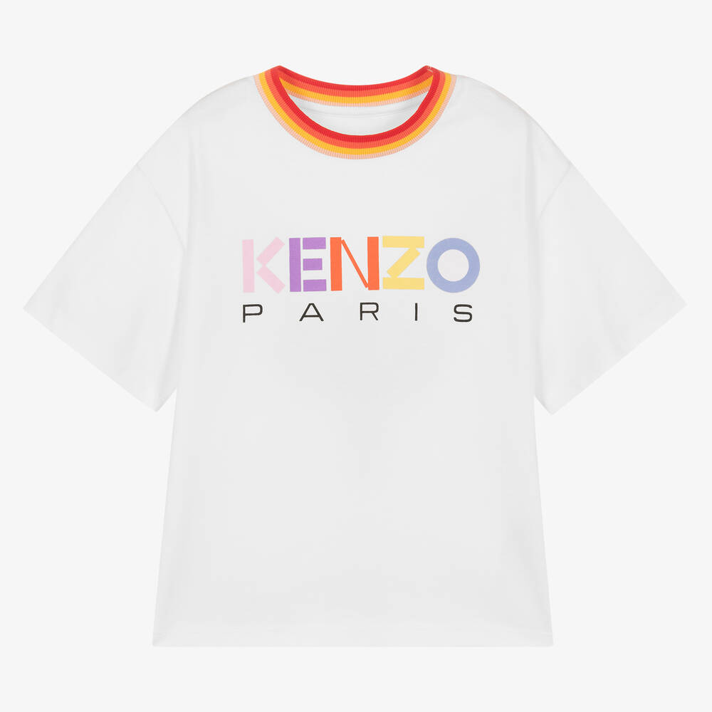 KENZO KIDS - تيشيرت قطن لون أبيض للبنات | Childrensalon