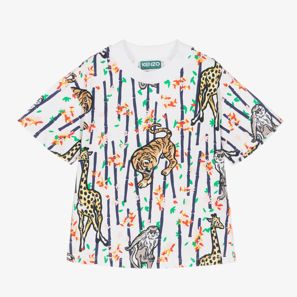 KENZO KIDS - Girls White Cotton Logo T-Shirt | Childrensalon