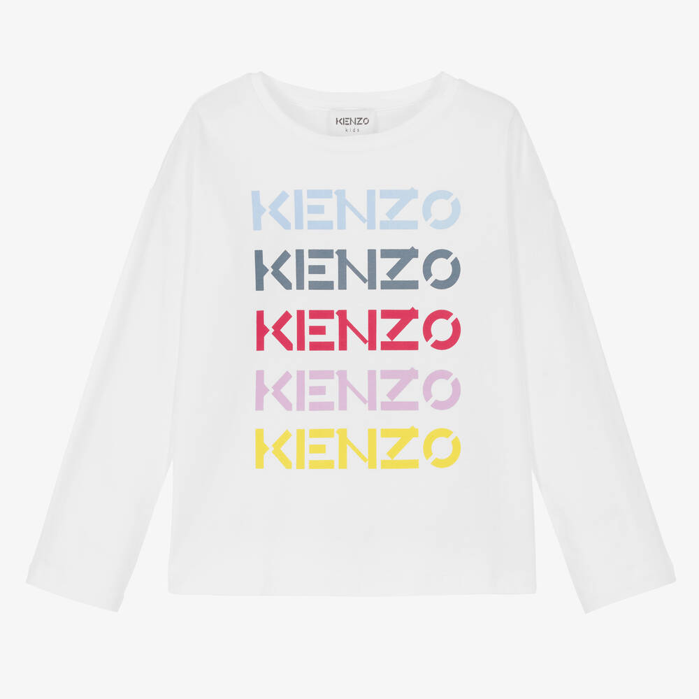 KENZO KIDS - توب قطن عضوي جيرسي لون أبيض للبنات | Childrensalon