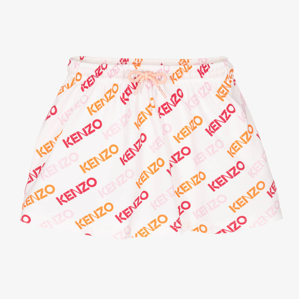 KENZO KIDS - Girls White Cotton Piqué Logo Skirt | Childrensalon